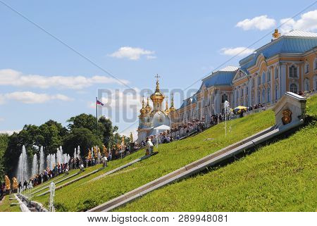 Peterhof, Russia - July 01, 2011: Grand Cascade In Pertergof, St-petersburg. Fountain Ensembles I Mo