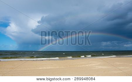 Rainbow Over The Baltic Sea After The Rain.