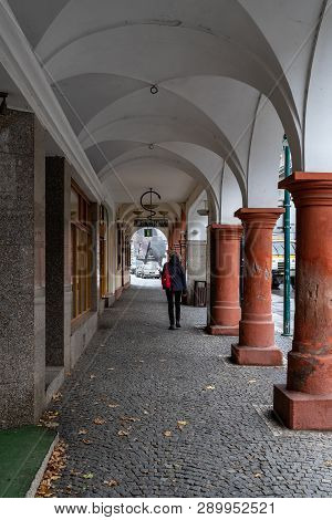 Vrchlabi, Czech Republic - October 25, 2018: The Streets Of The Provincial Town. The Town Located In