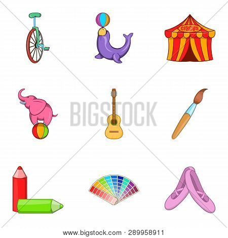 Circus Actor Icons Set. Cartoon Set Of 9 Circus Actor Icons For Web Isolated On White Background