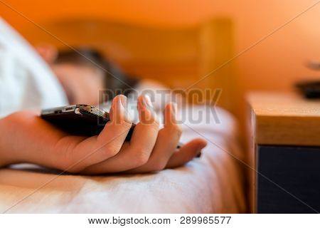 Sleeping Teenage Boy Holding Hes Smartphone, Conceptual Image Of Smartphone Addiction.