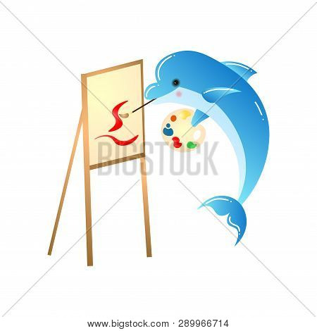 Bottlenose Smart Dolphin Drawing Picture Isolated On White Background