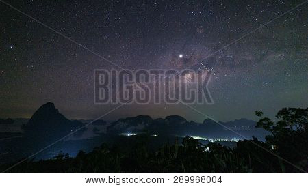Milky Way Galaxy At Sametnangshe Phang Nga Province Thailand.