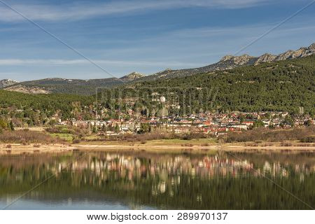 View Of The City Of Navacerrada From Its Pond. Spain Madrid Guadarrama.