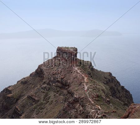 Famous Skaros Rock In Imerovigli On Santoroni Island, Cyclades, Greece