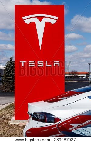Indianapolis - Circa March 2019: Tesla Service Center. Tesla Says New V3 Supercharger Stations Will 