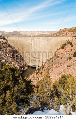 Flaming Gorge Dam In Manila, Utah In A Winter Day