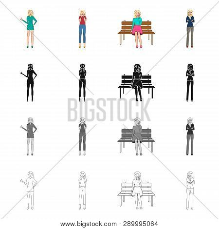 Vector Design Of Posture And Mood Logo. Set Of Posture And Female Stock Vector Illustration.