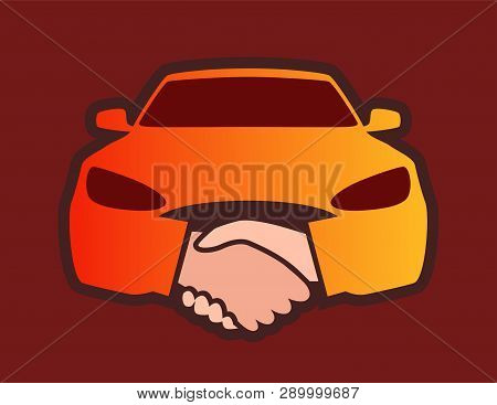 Front View Of Car With Handshakes - Creative Emblem