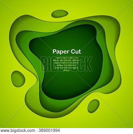 3d Abstract Green Background With Paper Cut Shapes. Vector Illustration In Paper Cut Style. Layout F