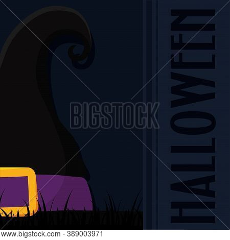 Isolated Witcher Hat Halloween Holiday October Banner- Vector
