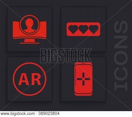 Set Smartphone And Playing In Game, Create Account Screen, Like And Heart And Ar, Augmented Reality 