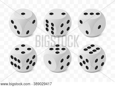 Set Of Six Realistic Isometric Game Dices With Rounded Edges And Angles, Correct Numbering Isolated 