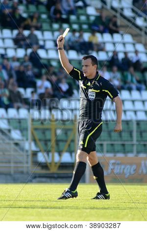 KAPOSVAR ฮังการี - 20 ตุลาคม: Istvan Vad II (referee) ในการดำเนินการที่เป็นแชมป์ประเทศฮังการี