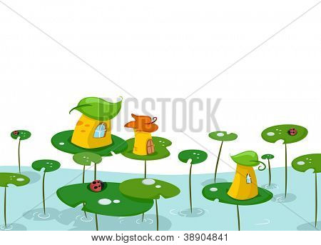 Hintergrund Illustration mit skurrilen Türme auf riesigen Blättern