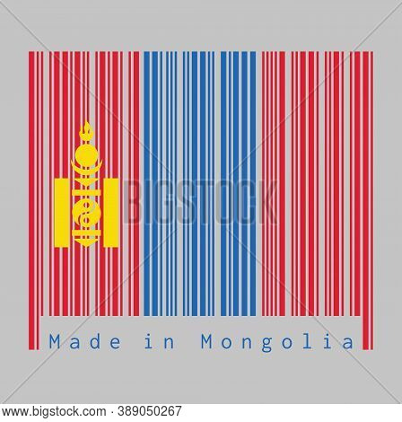 Barcode Set The Color Of Mongolia Flag, Red And Blue With The Soyombo Symbol Centred On The Hoist-si