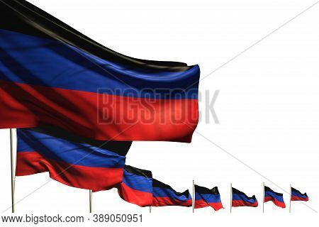 Beautiful Many Donetsk Peoples Republic Flags Placed Diagonal Isolated On White With Space For Text 