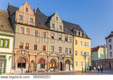 Weimar, Germany - September 22, 2020: Colorful Buildings On The Market Square Of Weimar, Germany