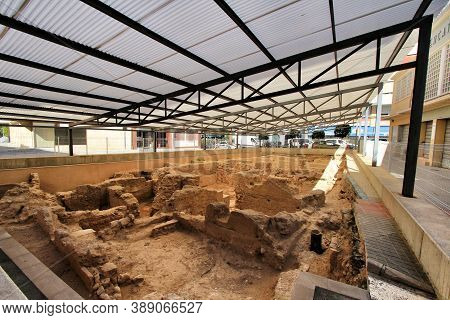 Elche, Alicante, Spain- October 7, 2020: Archeological Remains Found In The Fruita Square Next To Th