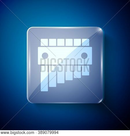 White Pan Flute Icon Isolated On Blue Background. Traditional Peruvian Musical Instrument. Folk Inst