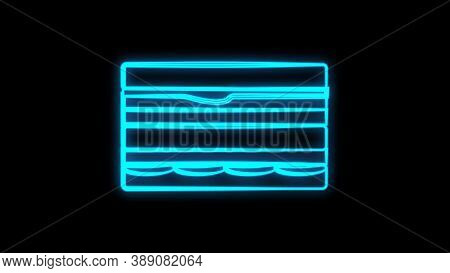 Neon Double Sandwich, Vector Illustration On Black Background. Neon Blue. Bright Signboard For A Caf