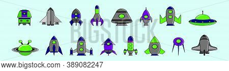 A Set Of Starship Modern Cartoon Icon Design Template In Various Models. Vector Illustration Isolate