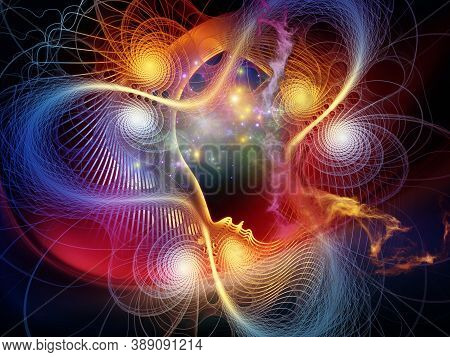 Human Geometry Series. Abstract Composition Of Human Face Lines And Fractal Gridlines On The Subject