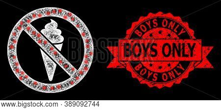 Shiny Mesh Net Forbidden Ice Cream With Glowing Spots, And Boys Only Grunge Ribbon Stamp Seal. Red S