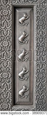 Detail Of Silver Door At Karni Mata Temple In Deshnoke Near Bikaner, Rajasthan State Of India. It Is