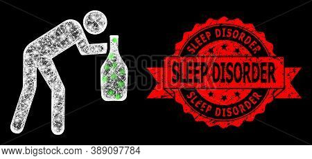 Glowing Mesh Net Drunky Man With Glowing Spots, And Sleep Disorder Scratched Ribbon Stamp Seal. Red 