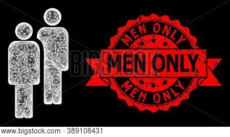 Shiny Mesh Web Men With Glowing Spots, And Men Only Corroded Ribbon Stamp Seal. Red Stamp Seal Has M