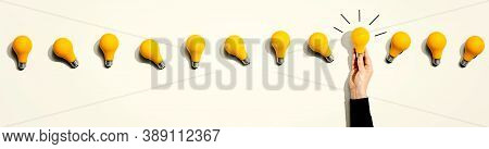 Many Yellow Light Bulbs - Idea And Creativity Theme
