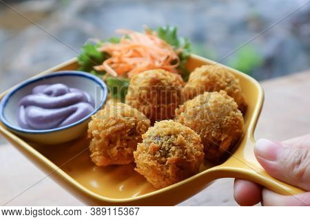 Potato Ball, Cheese Balls With Dip For Serve