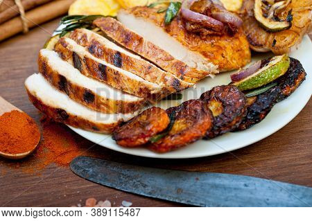 Roasted Grilled Bbq Chicken Breast With Herbs And Spices