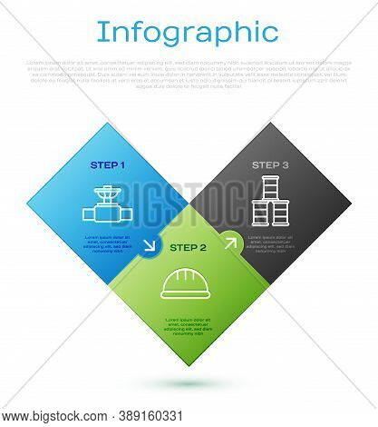 Set Line Industry Pipe And Valve, Barrel Oil And Worker Safety Helmet. Business Infographic Template