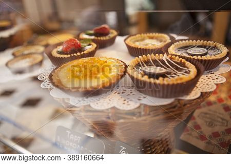 Delicious Tartelettes On The Display At Local Bakery