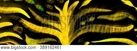 Artistic Poster. Sea Ornament. Yellow Graphic Fabric With Wavy Stroke. Abstract Creative Backdrop. B