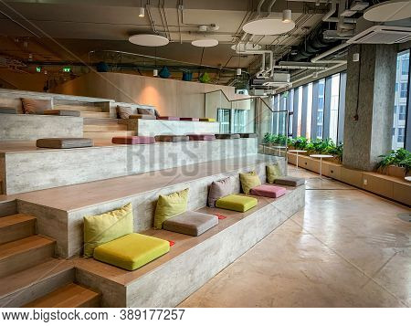 Bangkok, Thailand - June 2020 : Area Of True Digital Park Co-working Space On Social Distancing With