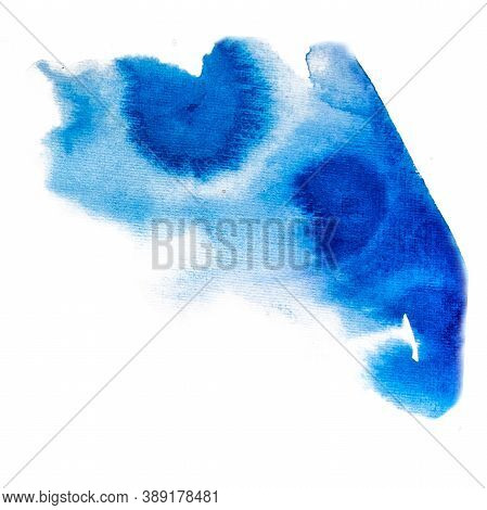 Blue Splash Watercolor. Abstract Hand Drawn Illustration. Blue Blot