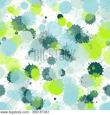 Graffiti Spray Transparent Stains Vector Seamless Wallpaper Pattern. Colored Ink Splatter, Spray Blo
