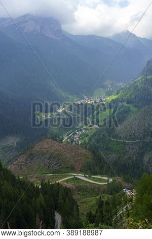 Mountain Landscape At Summer Along The Road To Colle Santa Lucia, Dolomites, Belluno Province, Venet