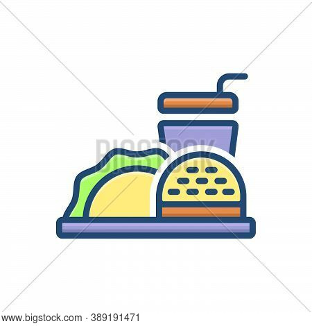 Color Illustration Icon For Food Meal Edible Eatable Comestible Pabulary Fast-food  Fast Restaurant 