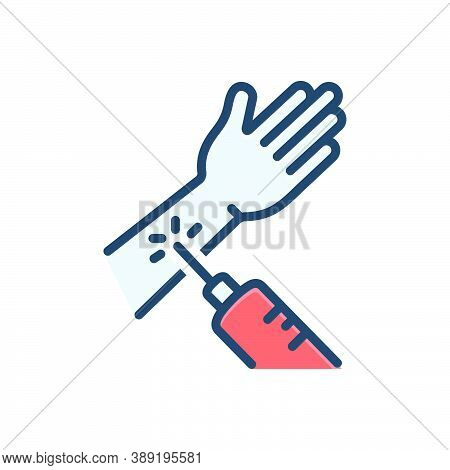 Color Illustration Icon For Painlessly Treatment Medical Vaccination Hand Syringe Injection Needle