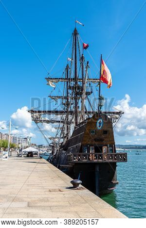 Santander, Spain - 13 September 2020: Andalucia Galleon, 17th Century Spanish Galleon Replica