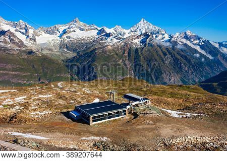 Cable Car Station Located Near Zermatt Town In The Valais Canton Of Switzerland
