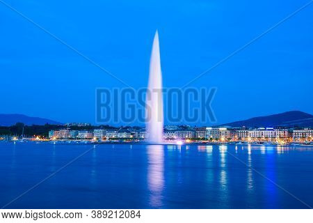The Jet Deau Or Water Jet Is A Large Fountain In Geneva City In Switzerland