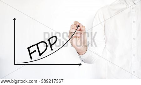 Young Businessman Drawing Fdp Finance Department Process Diagram Concept. Isolated On White.
