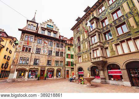 Luzern, Switzerland - July 11, 2019: Hirschenplatz Is A Main Square In Lucerne. Lucerne Or Luzern Is