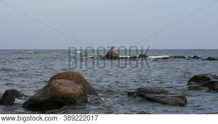 Seascape Of The Baltic Sea In Mersrags, Latvia. Cape Mersrags