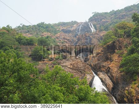 Dudhsagar Waterfall In The Indian State Of Goa. One Of The Highest Waterfalls In India, Located Deep